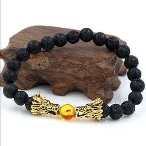 Dragon Fire Ball Gold Black stone bracelet
